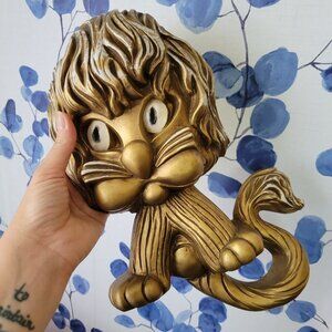 Vintage 1970s Gold Lion by Homeco, nursery decor, retro style